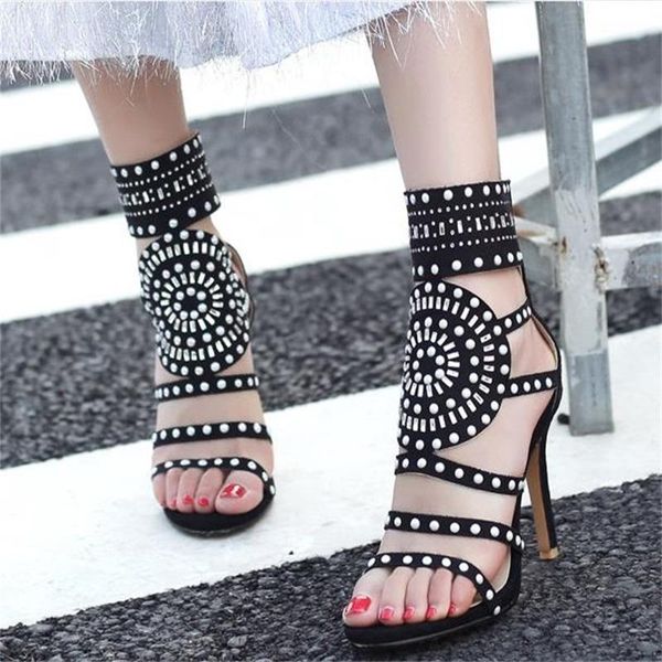 

sandals women's ultra-high heel 2021 summer foreign trade thin drill size round head solid color fashion, Black