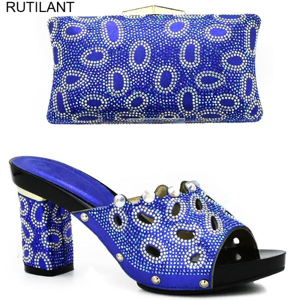 

dress shoes arrival royal blue color african and matching bags italian shoe bag set decorated with rhinestone, Black