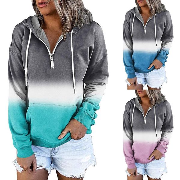 

women's hoodies & sweatshirts gradient 2021 autumn winter casual zipper pullover clothes with pocket ladies, Black