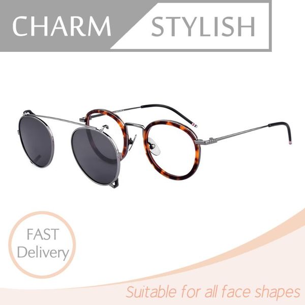 

thom brand prescription round optical glasses frames tb710 with polarized clip for men women eyeglasses original logo eyewear fashion sungla, Black