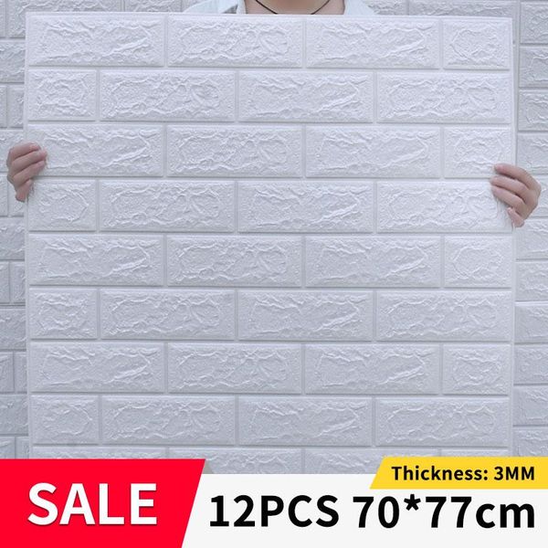 

wall stickers 12pcs 3d brick diy self adhensive decor foam waterproof covering wallpaper for tv background kids living room