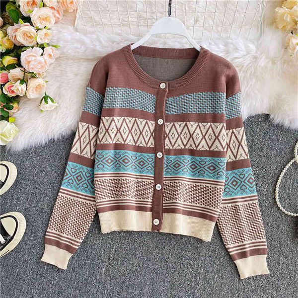 

women's knits & tees autumn women vintage elegant o-neck single-breasted stripes knitted cardigan sweater ladies casual urban regu, White
