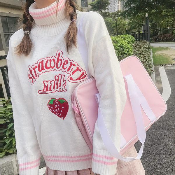

strawberry embroidered loose sweater sweaters japanese ulzzang female harajuku clothing women jumper poncho pull brandy women's, White;black
