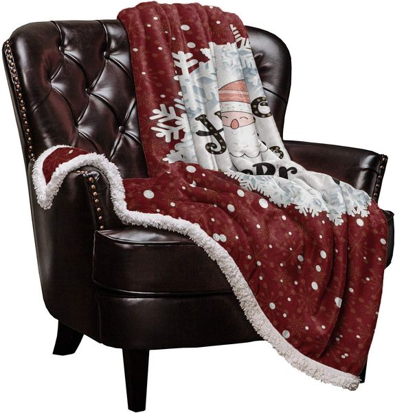 

Fleece Flannel Bed Blanket Merry Christmas Santa Claus Snowflake Pattern Red Lightweight Cozy Fuzzy Warm Sherpa Throw Coverlet