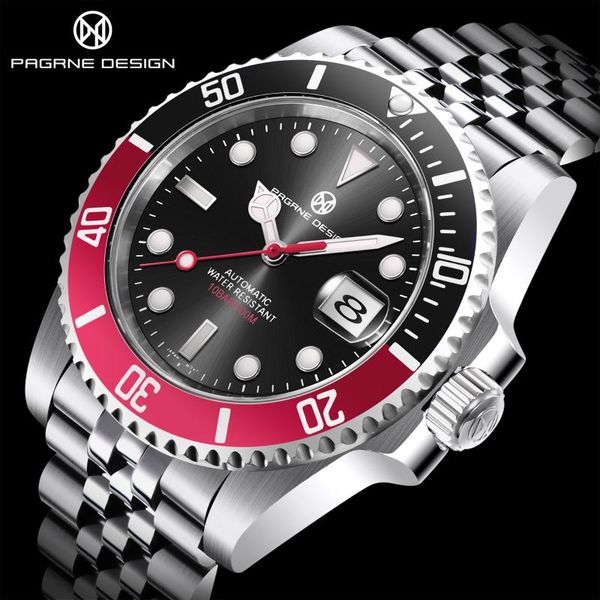 

wristwatches pagrne design 2021 sapphire glass stainless steel waterproof nh35 men's automatic mechanical watch luxury relogio masculin, Slivery;brown