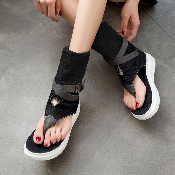 

women summer shoes gladiator sandals platform casual high-sneakers peep toe pumps ladies flap sandalias, Black