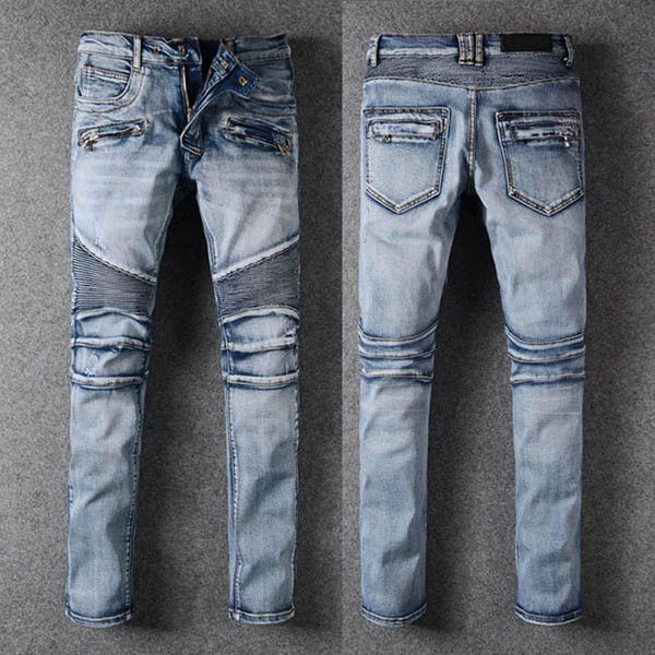 

2021 mens denim jeans black ripped pants fashion skinny broken style bike motorcycle rock straight denim men jeans hip hop men pants, Blue