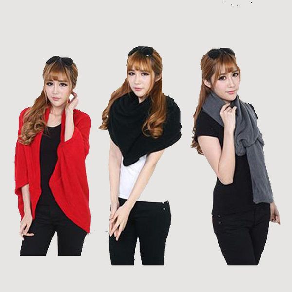 

cycling caps & masks sell autumn women knitting wool wrap coat shawl loose winter warm lady batwing sweater cardigan knitted scarf, Black