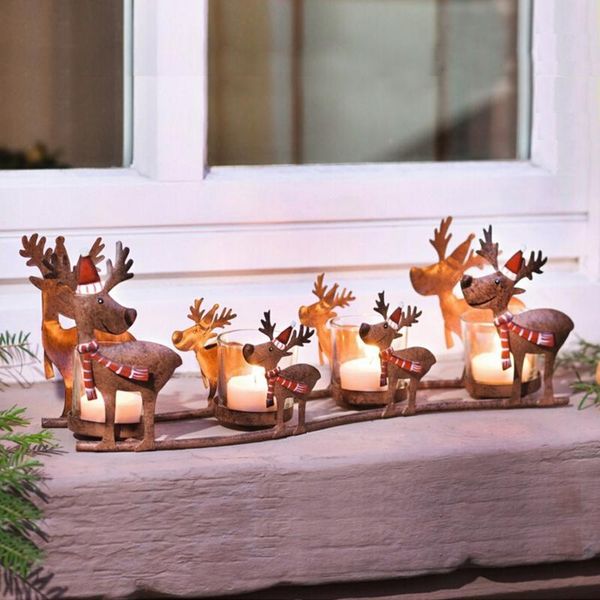 

candle holders iron art christmas elk pull car candlestick sleigh gift