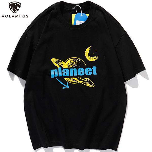 

men's polos cotton lettering shirt of the moon planet aolamegs men baggy cozy all-match male streetwear fashionable harajuku t summer, White;black