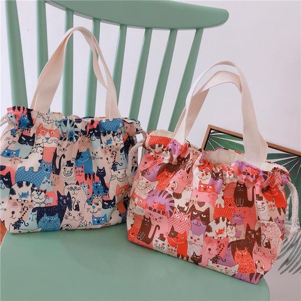 

drawstring canvas shoulder bag outdoor cute animal printing small all-match large capacity female storage shopping handbags bags