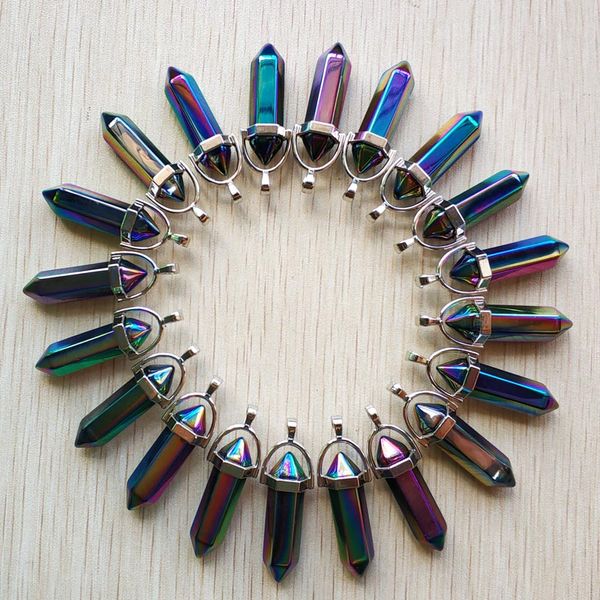

fashion 7 color charms hexagonal prism point pendants for necklace jewelry making, Bronze;silver