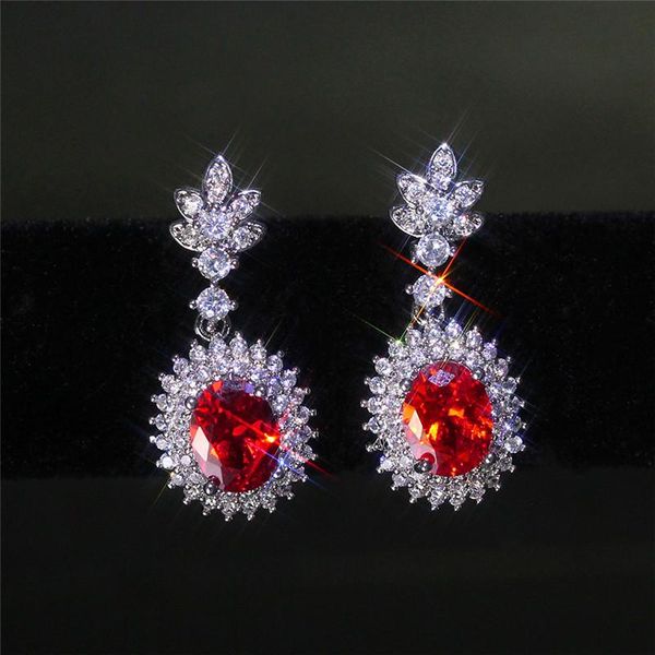 

cute female oval red crystal small earring charm silver color stud earrings for women flower wedding jewelry valentines day gift, Golden;silver