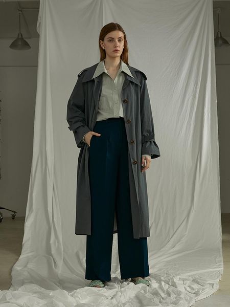 

women's trench coats irinaus003 20fw collection single breasted sharp collar long oversize coat women, Tan;black
