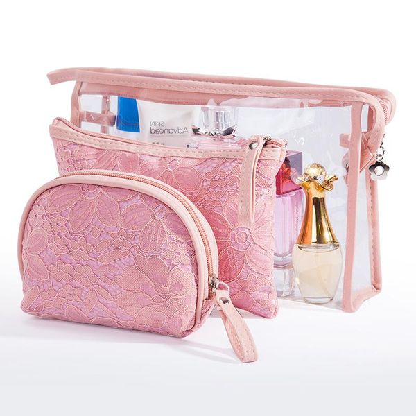 

cosmetic set bag lace fashion storage three-piece lady toiletries pvc ikfvu