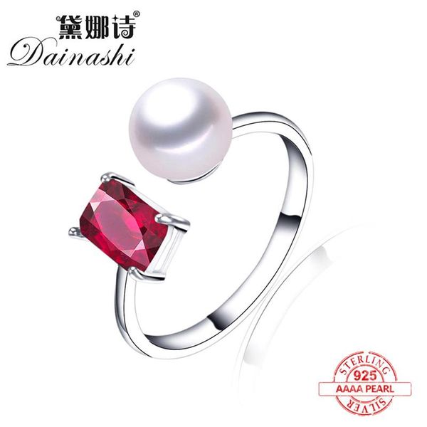 

cluster rings 2021 100% natural freshwater pearl pink zircon ring fashion adjustable 925 sterling silver fine jewelry for women gift, Golden;silver