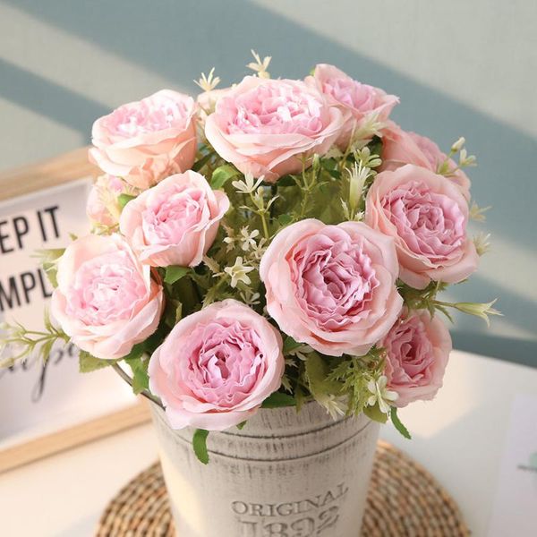 

beautiful rose peony fake silk flower 1 bouquet 12 heads home party spring wedding diy decoration decorative flowers & wreaths