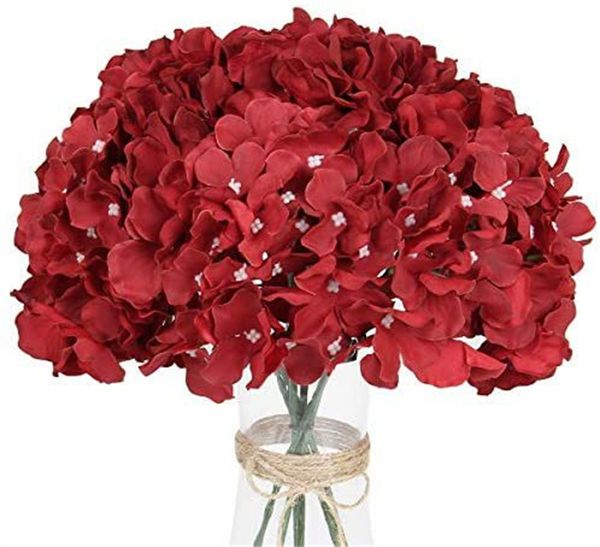 Hydrangeas artificiais com 23cm Hastes 54 Pétalas Realistic Silk Hydrangea Flores falsas para casamento Home Office Party Café Arches Decoração