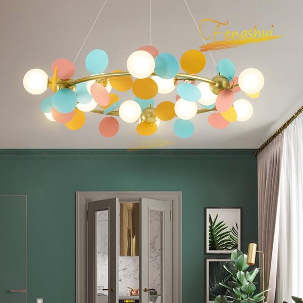 

pendant lamps modern colorful flower branch creative ring lamp lighting nordic led glass light restaurant living hanging
