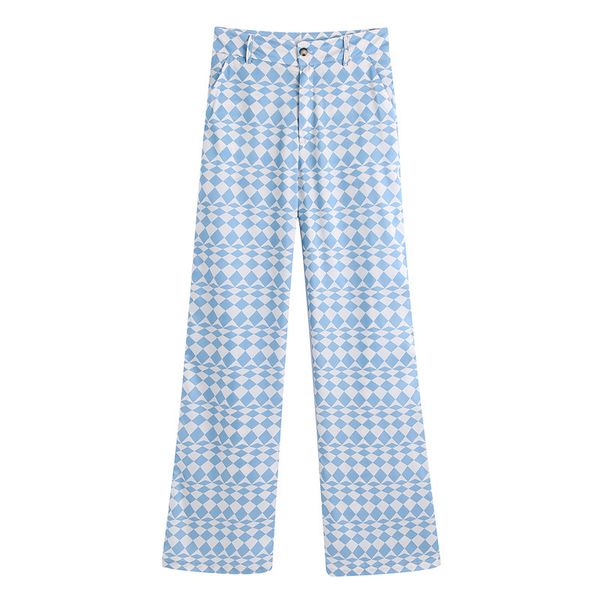 

geometric print casual long pants for women mid waist streetwear fashion trousers lady summer straight female 210430, Black;white