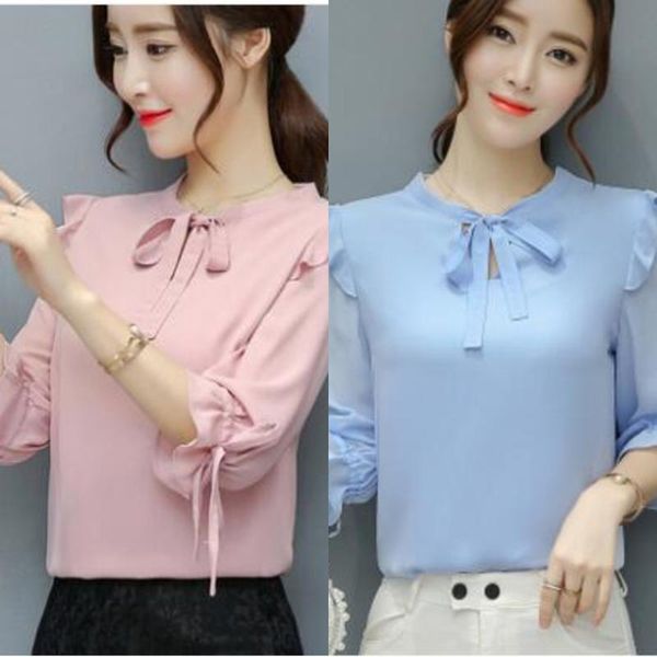 

office wear women elegant summer chiffon blouse shirts lady girls casual o-neck bow tie blusa feminina women's blouses &, White