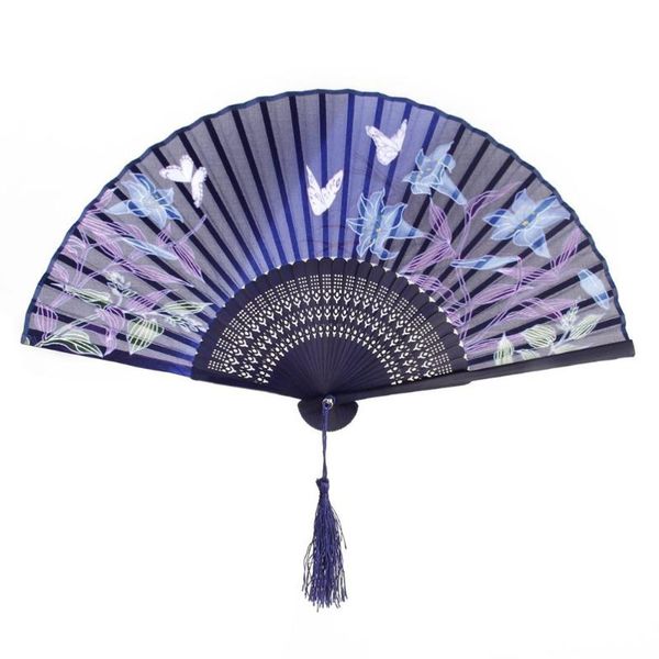

party favor women's folding hollowed bamboo hand fan with tassel wedding gift (lily)
