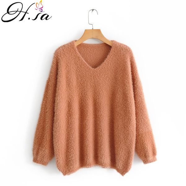 

h.sa sweters women invierno long sleeve sofft warm thick mohair knit jumpers oversized winter sweater pullovers pull femme 210417, White;black