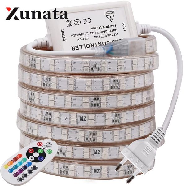 

strips rgb led strip light ribbon tape flexible night lamp 60leds/m 120leds/m 24key remote 220v