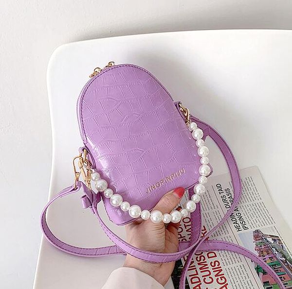 

fashion women's bag one-shoulder messenger pu leather shell-shaped stone pattern pearl bow chain mini mobile phone change white yellow, Black;red