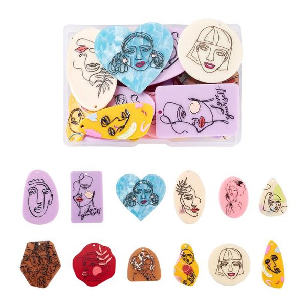 

charms kissitty 16~24pcs/box acrylic 3d printed pendants mixed shape for diy necklace choker earrings jewelry making accessories, Bronze;silver