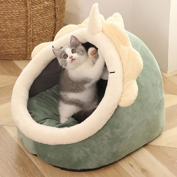 

cute pet cat bed warm removable cover basket cozy kitten lounger cushion round house tent soft small mat nest for dog beds & furniture