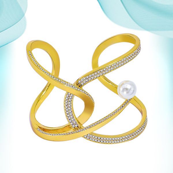 

2021 luxury brand pearl bangle newtype fashion simple gold-plated crossing opening adjustable bangles for women girls brilliant jewelry dire, Black