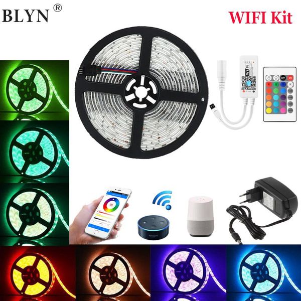 

rgb led strip waterproof google home alexa wifi neon diode tape ir remote smartphone control 12v adapter strips