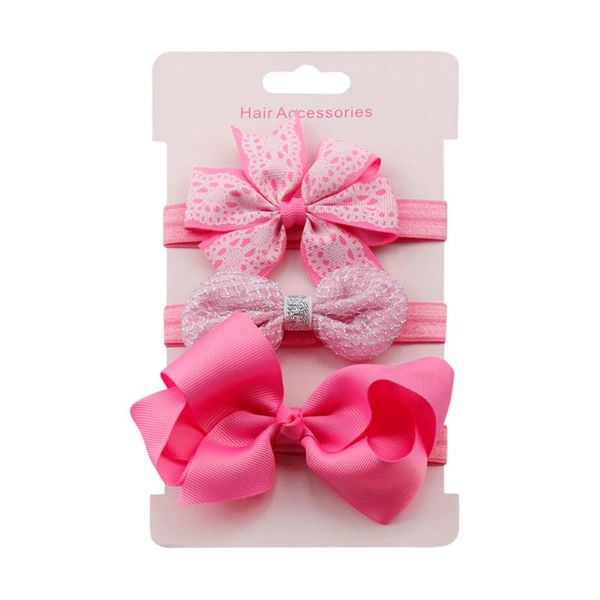

hair accessories girls 3pcs kids elastic floral headband baby bowknot bands headwear hairband set 827, Slivery;white
