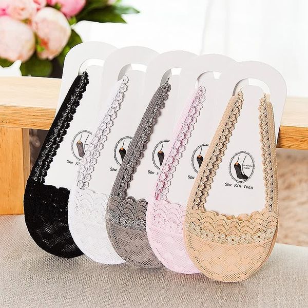 

hosiery socks female boat summer lace suspender invisible forefoot half palm cotton soled socks, Black;white