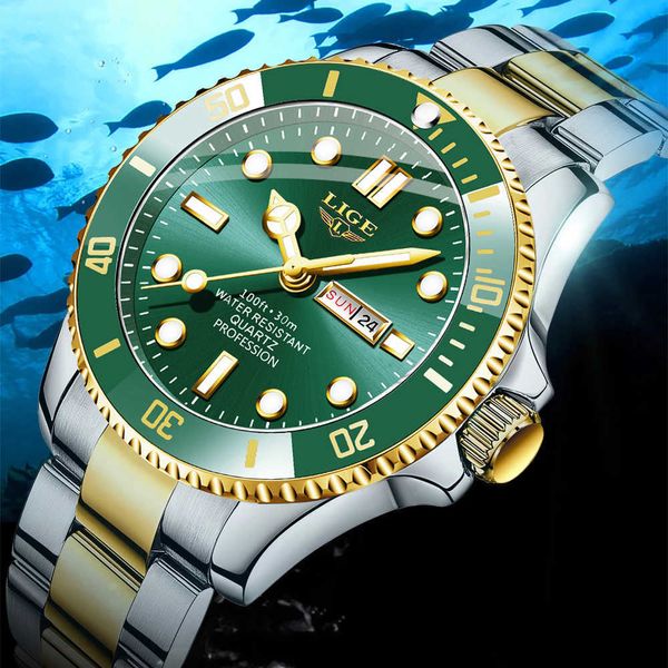 LIGE Uhren Herren Luxus Mode Männliche Uhr 30ATM Wasserdichte Woche Datum Uhr Sport Quarz Armbanduhr Relogio Masculino 210527