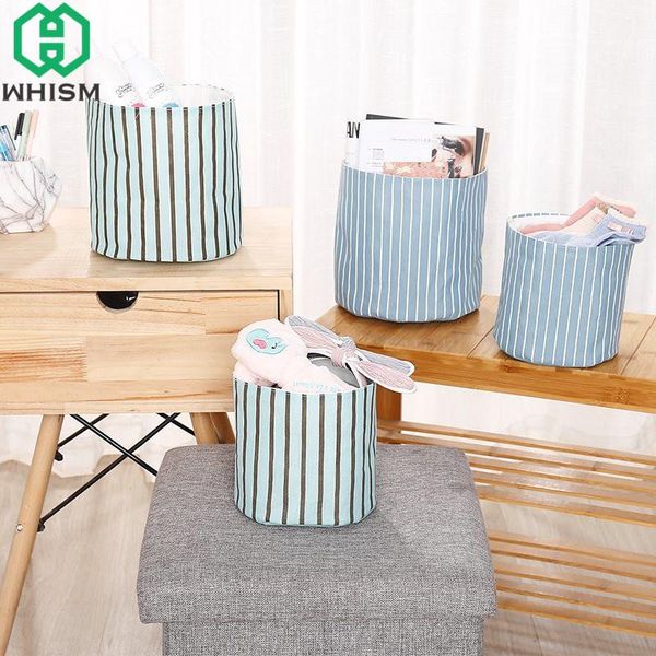 

storage baskets cotton linen basket folding barrels laundry hamper stripe washing clothes container kids toys organizer