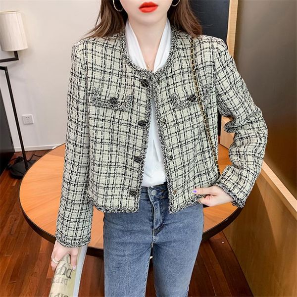 

women's wool & blends 2021 autumn winter women single-breasted tweed jacket elegant korean chic short coat, Black