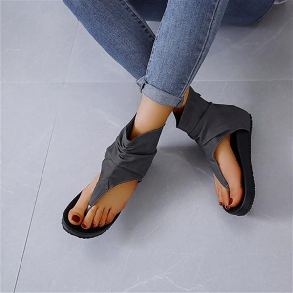 

sandals women's fashion thick-soled flip-flop roman flat-bottomed pleated soft-soled large size, Black