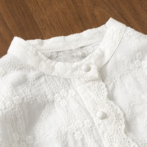 

women's blouses & shirts lamtrip 2021 spring boutique handmade little suowers embroidery stand collar long sleeve shirt blouse mor, White