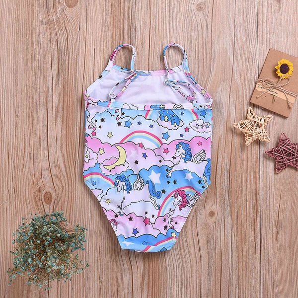 

unicorn 2019 children's new girls' cartoon suspender swimsuit, White;black