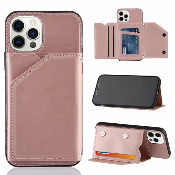 Custodie per telefoni a portafoglio in pelle PU per iPhone 13 12 mini 11 pro X XS XR Max 8 7 Slot per carte di credito Slim Custodia portatile multifunzionale antiurto TPU + PU cavalletto