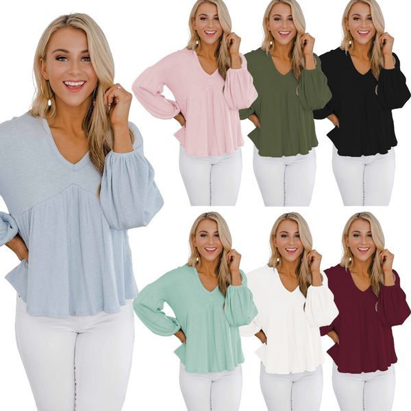 

fashion sweater fine woolen women's autumn v-neck lantern sleeve loose stitching t-shirt, White;black