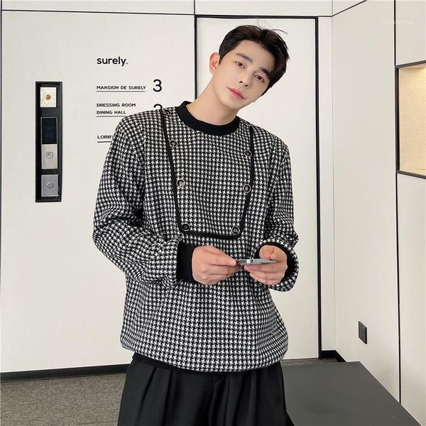 

men's hoodies & sweatshirts streetwear vintage loose double breasted hoodie sweatshir korean fashion plaid bottom pullover man, Black