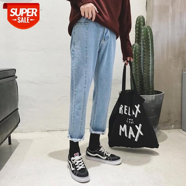 

2017 autumn korean new style classic men baggy blue solid color jeans straight full length casual flash trousers pencil pants #js3g