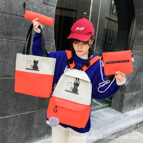 

2020 fashion college cartoon new style backpack cute four-piece sports loopm