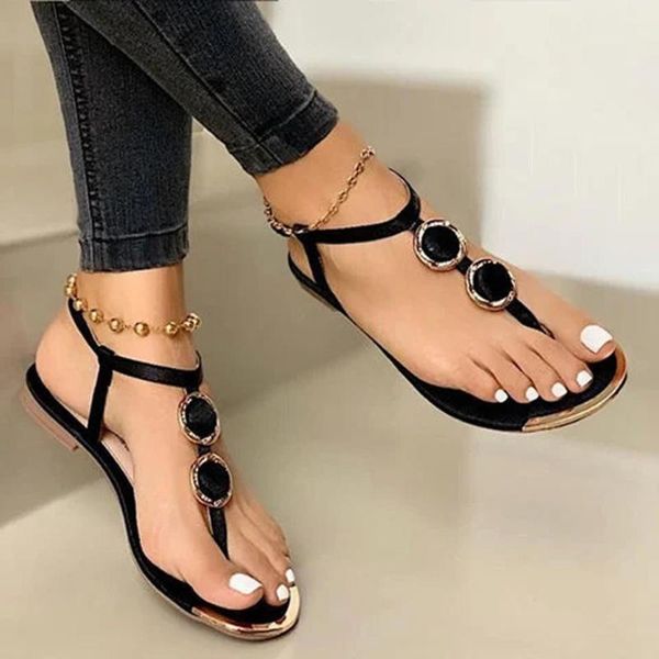 

women sandals 2021 summer outdoor beach flip-flop solid fashion buckle strap flats casual ladies shoes, Black