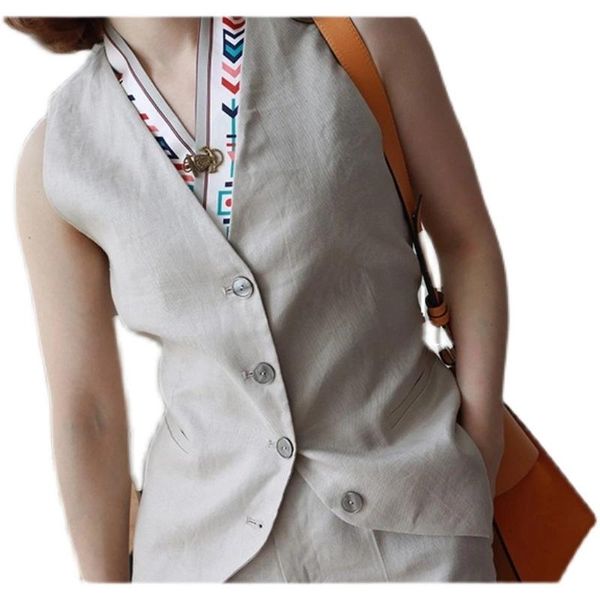 

men's vests women's suit vest jacket v neck solid khaki dark blue linen cotton short thin korean slim-fitting for casual clothing, Black;white