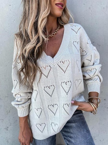 

women's sweaters hollow out heart shape knitted women jumper solid color v-neck long sleeve pullover autumn casual lady sweater, White;black