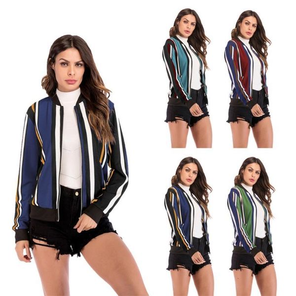 

women's jackets baseball clothing coat colorblock vertical stripes zipper open stitch jacket size s m  xl xxl 5exl, Black;brown
